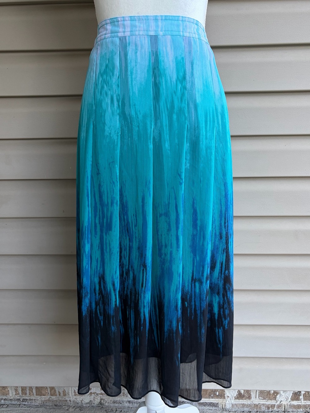 •C.J. Banks• Fully Lined Ombre Midi Skirt - Turquoise to Black - Size 22W